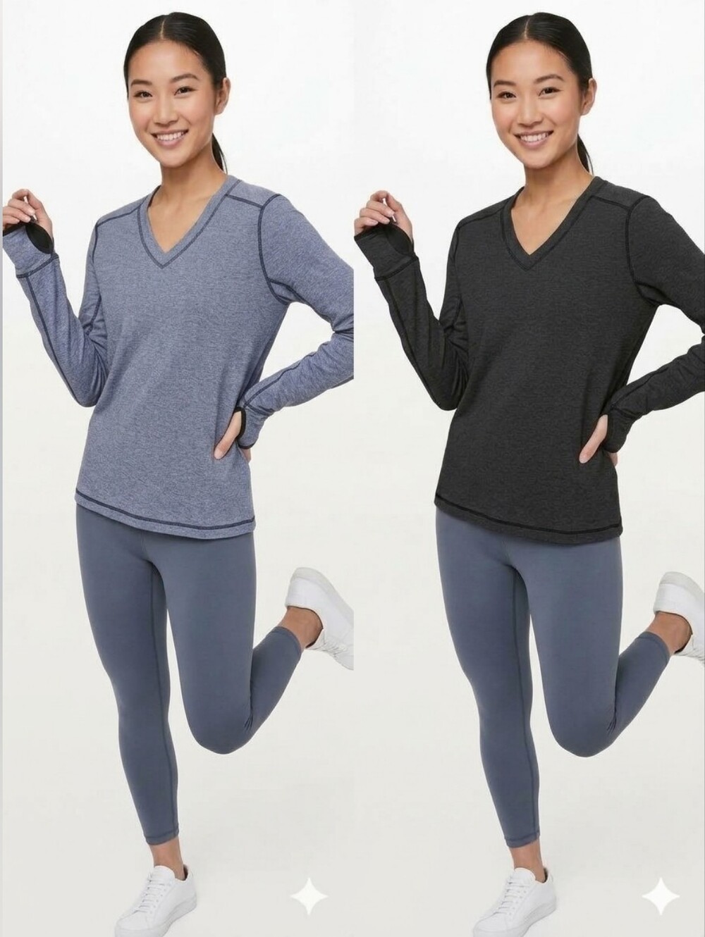 lululemon athletica Heather Blue Black V-Neck Reversible Sweatshirt Thumbholes